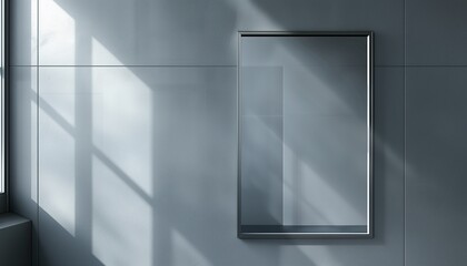 Contemporary Design Showcase: Frame Mockup with Reflective Glass in a Chic Gray Setting