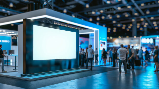 Exhibition Stand Kiosk Mockup at Trade Show, Corporate Branding, AI Created