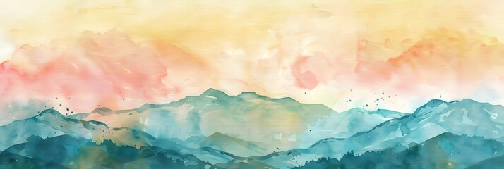 watercolor background illustration landscape with mountains