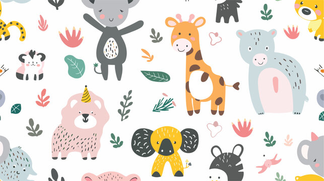 Baby hand-drawn posters and cards. Baby animals pattern