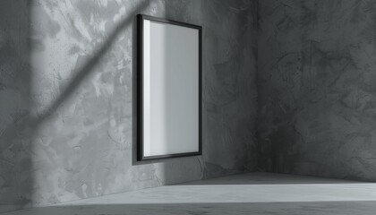 Minimalist Elegance: Side View of a Frame Mockup in a Sophisticated Gray Interior with Glass Reflection