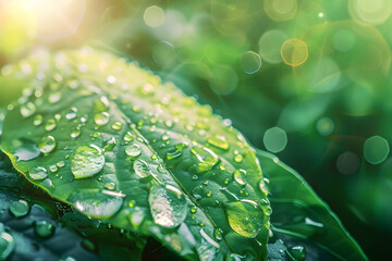 Spring summer background with dewdrops on leaves - 785763346