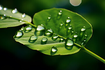 Spring summer background with dewdrops on leaves - 785763377