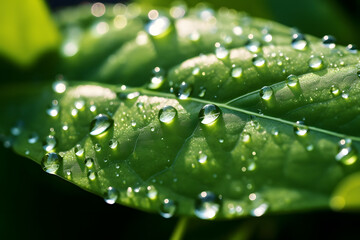 Spring summer background with dewdrops on leaves - 785763528