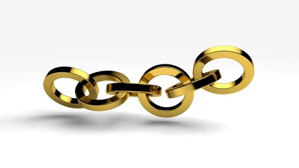 3D gold chain links isolated on white