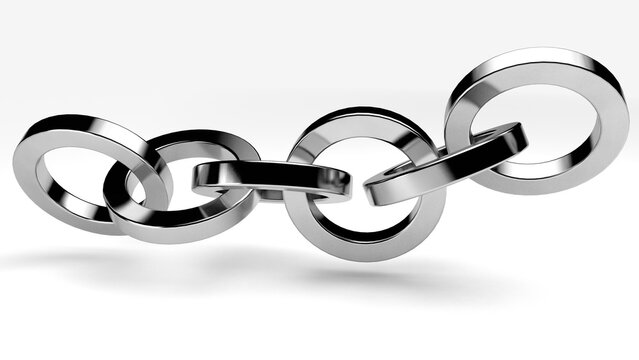3D silver chain links isolated on white