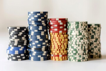 Casino Poker Chips Stacks on White Background