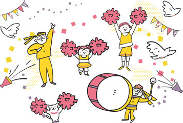 あなたを応援する応援団とチアリーディングの家族　イラスト素材
