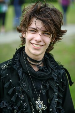 A smiling teenager boy dressed in Gothic style 01
