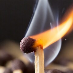 background with a burning match, smoke, macro