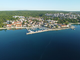 Naklejka na ściany i meble Njivice on island Krk, Croatia from above