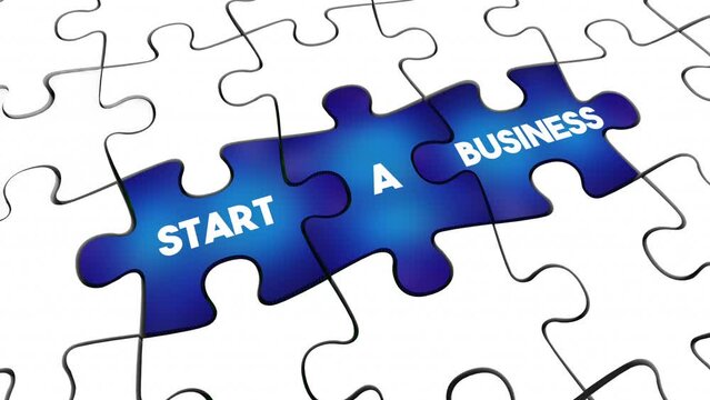 Start a Business Puzzle Pieces Entrepreneur Launch Start-Up Company 3d Animation