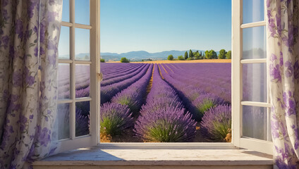 window lavender field beautiful