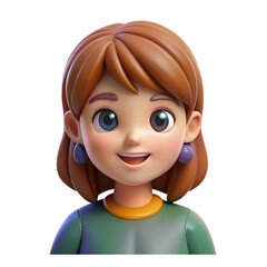 Obraz premium Portrait a 3d cartoon girl isolated on transparent background