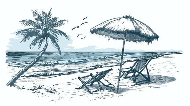 Beach icon drawn with pencil strokes. Vector Illustration