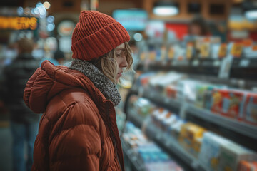 A person feeling embarrassed as they return items to the store for a refund to cover unexpected expenses. Concept of financial embarrassment and resourcefulness. Generative Ai. - obrazy, fototapety, plakaty