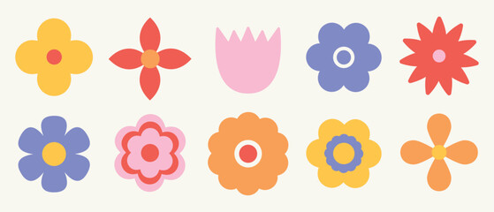 Geometric flower elements. Collection of simple floral shapes. Modern, contemporary style vector illustrations.