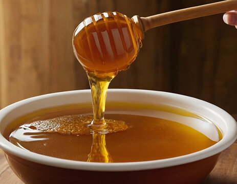 Honey Dripping from Wooden Spoon