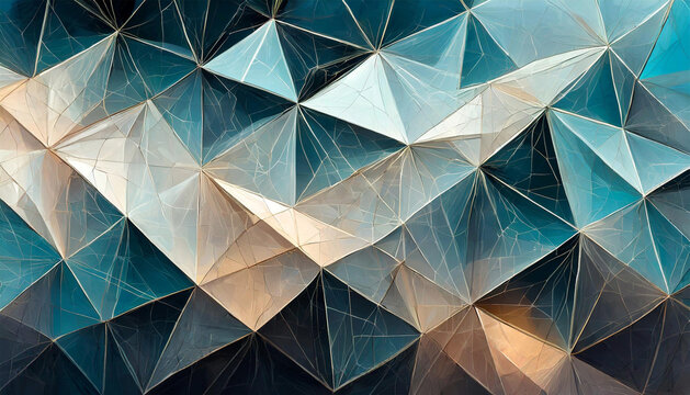 Triangular geometric blue glasslike, crackle, background. 