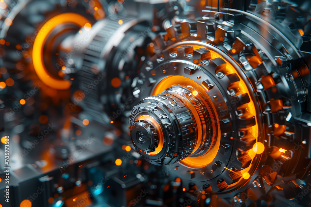 Poster an abstract depiction of interconnected gears, suggesting the complexity of systems and processes. c