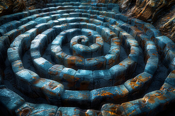 Fototapeta na wymiar A visual metaphor of a labyrinth, symbolizing the intricate paths and challenges in life. Concept of navigation through obstacles and finding solutions. Generative Ai.