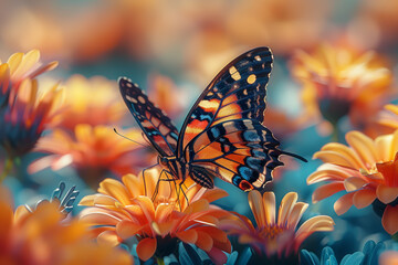 A butterfly fluttering among colorful flowers, epitomizing the freedom of movement and...