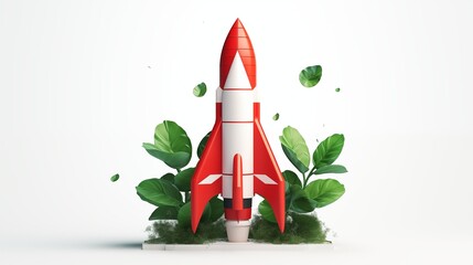 Paper cutout rocket and clouds symbolizing the startup concept. - obrazy, fototapety, plakaty