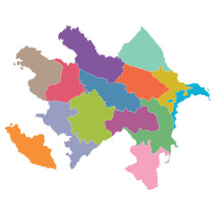 Azerbaijan map. Map of Azerbaijan in administrative provinces in multicolor