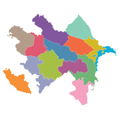 Azerbaijan map. Map of Azerbaijan in administrative provinces in multicolor