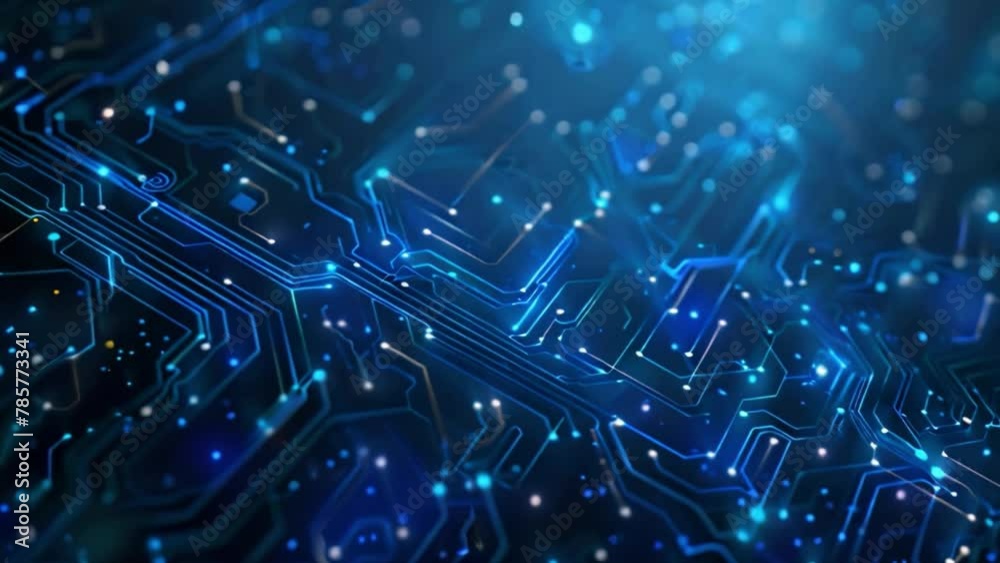 Poster Illuminated Computer Circuit Board With Blue Lights