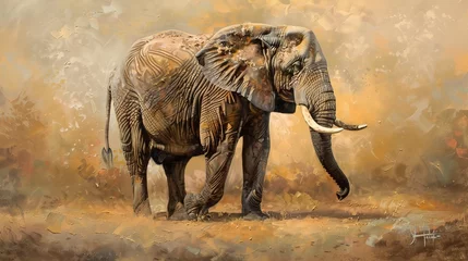 Foto op Plexiglas Matriarch elephant, oil painting style, dignified pose, soft backlight, muted earth tones. © Thanthara
