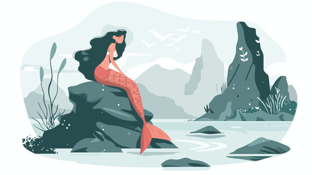 An ethereal mermaid lounging on rocky shore vector illustration