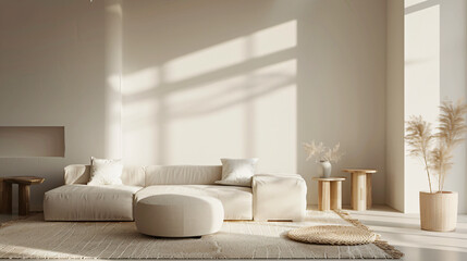 Fototapeta na wymiar Minimalist Living Room: Neutral Color Palette and Scandinavian Furniture