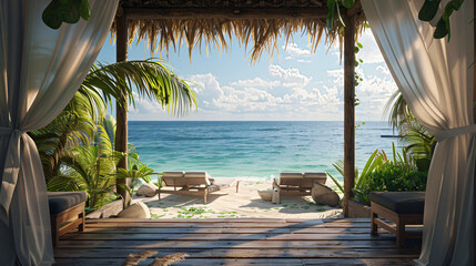 Serene Beachside Cabana: Lounge Chairs and Ocean Views