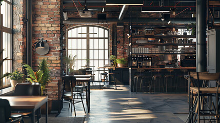 Chic Coffee Shop: Industrial Decor and Exposed Brick Walls