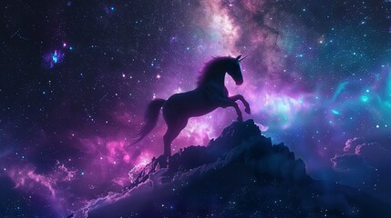 Starry unicorn, oil paint effect, galactic backdrop, cosmic sparkle, mystical journey, deep space hues.