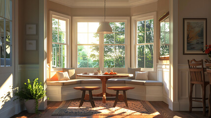 Cozy Breakfast Nook: Bay Window and Bench Seating
