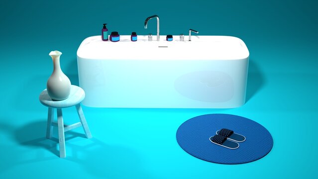 illustration of a white bathroom on a blue background