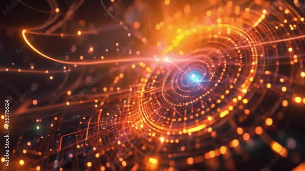 Aufkleber Abstract Digital Vortex With Glowing Fibers and Fractal Elements
