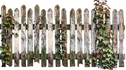 wooden fence with green bushes on white background in high resolution and high quality. concept...
