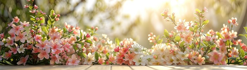 Fototapeta premium Beautiful blooming spring flowers in sunlight, creating a serene and refreshing nature scene