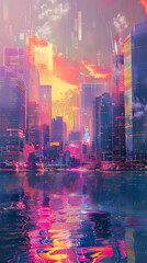 Glistening Cityscape: A Symphony of Color and Light in a Modern City