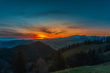 Sunrise from Chrüzeggalp Wattwil, Switzerland over Swiss Alps