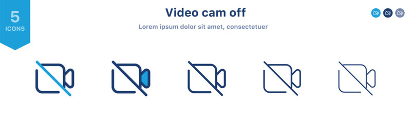 stop video camera off icon set. no camera video streaming icon button - close video call symbol web icon