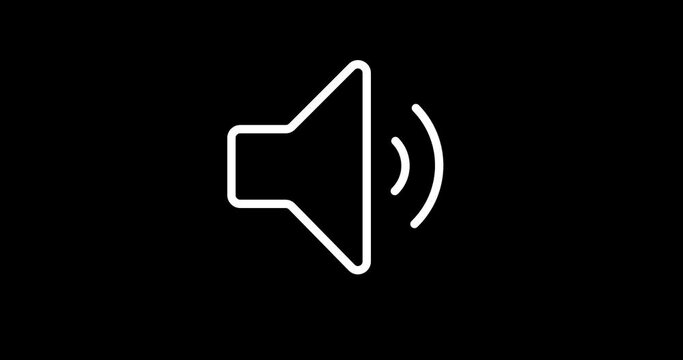 Flat outlined megaphone icon or symbol animated. Loop animation of Alert or announcement icon. Horn icon. Loudspeaker motion design on black background