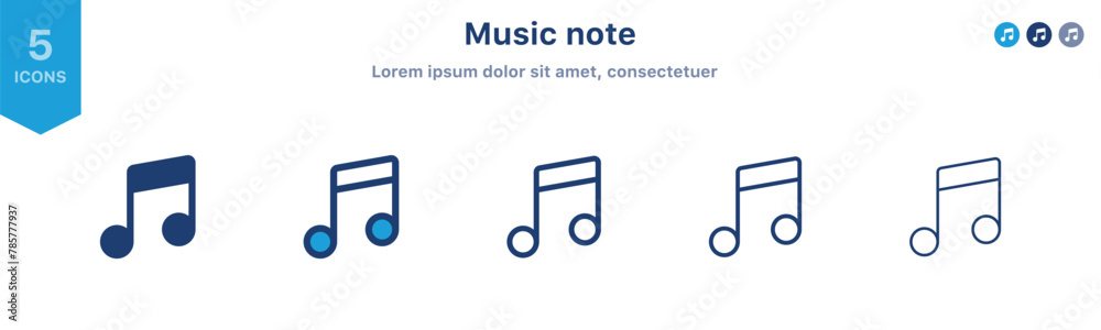 Poster music note icon or eighth notes flat icon symbol for website and app