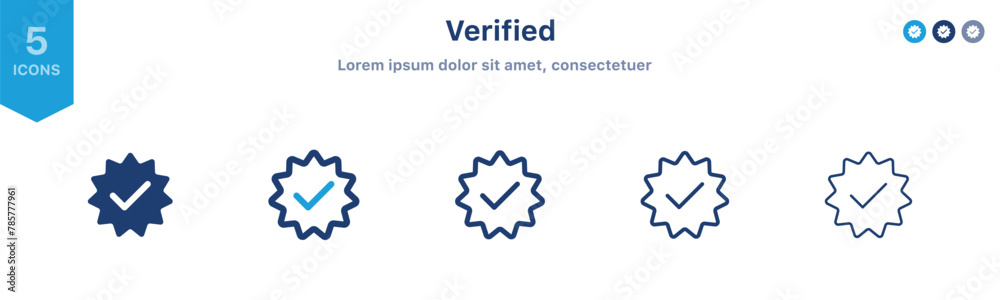 Poster verified badge icon tick symbol vector approved check mark icon. blue verify checkmark icons - certi