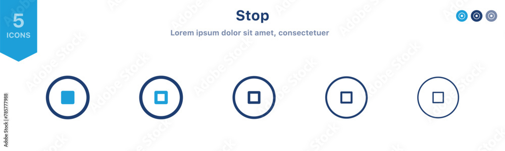 Poster stop video icon button - pause icon sign - start record icon for media player app and for video streaming app