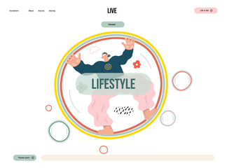 Life Unframed: Bubble -modern flat vector concept illustration of a man flying in the giant bubble. Metaphor of unpredictability, imagination, whimsy, cycle of existence, play, growth and discovery