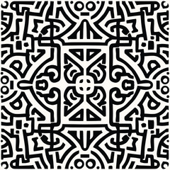 Monochrome geometric pattern with rectangles and circles on white textile